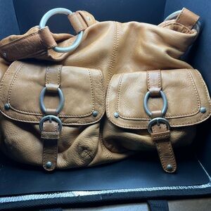 Tan Leather Handbag with Silver Accents
